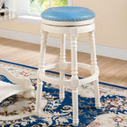 Traditional Blue Faux Leather Swivel Round Bar Stools