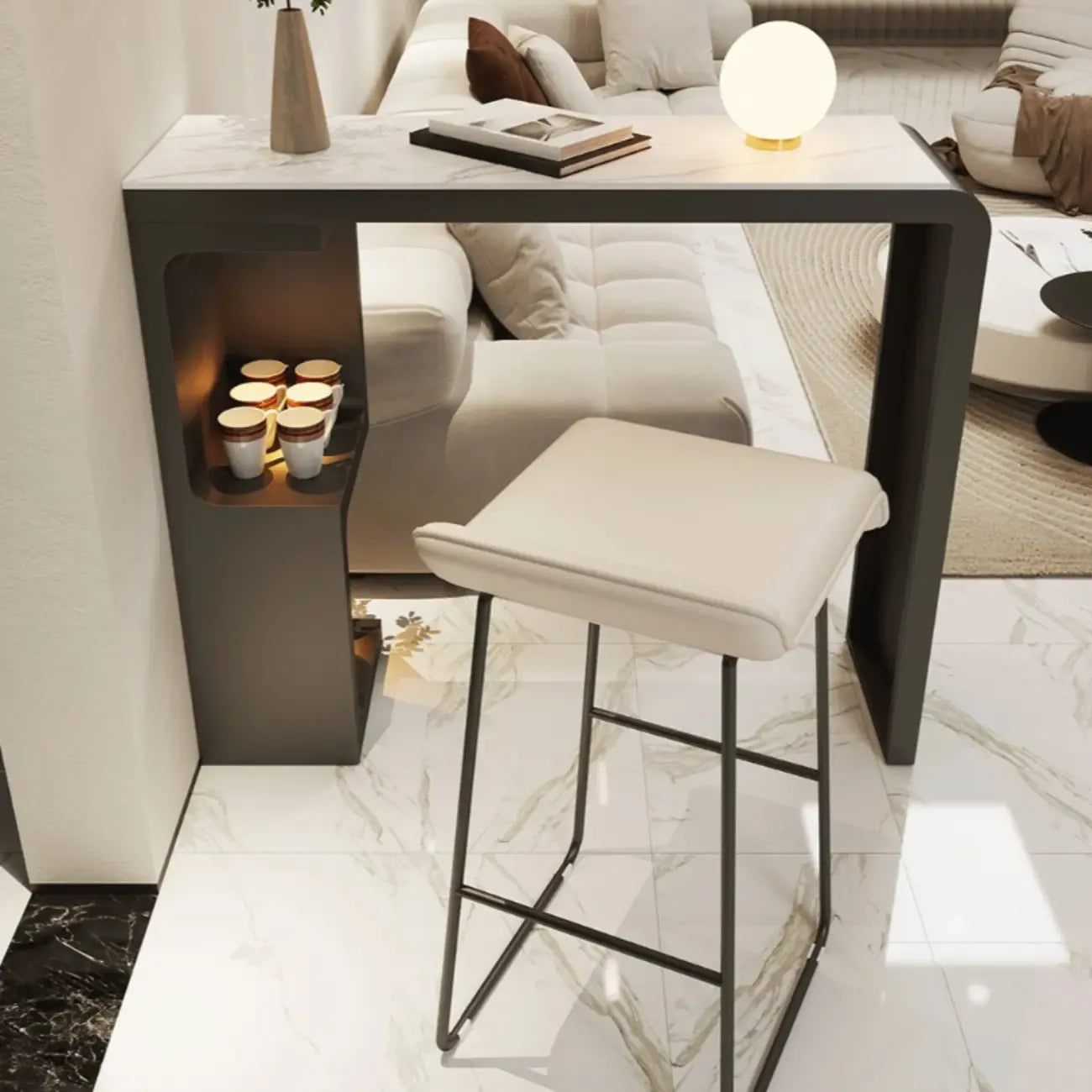 Scandinavian Smooth White Storage Bar Tables