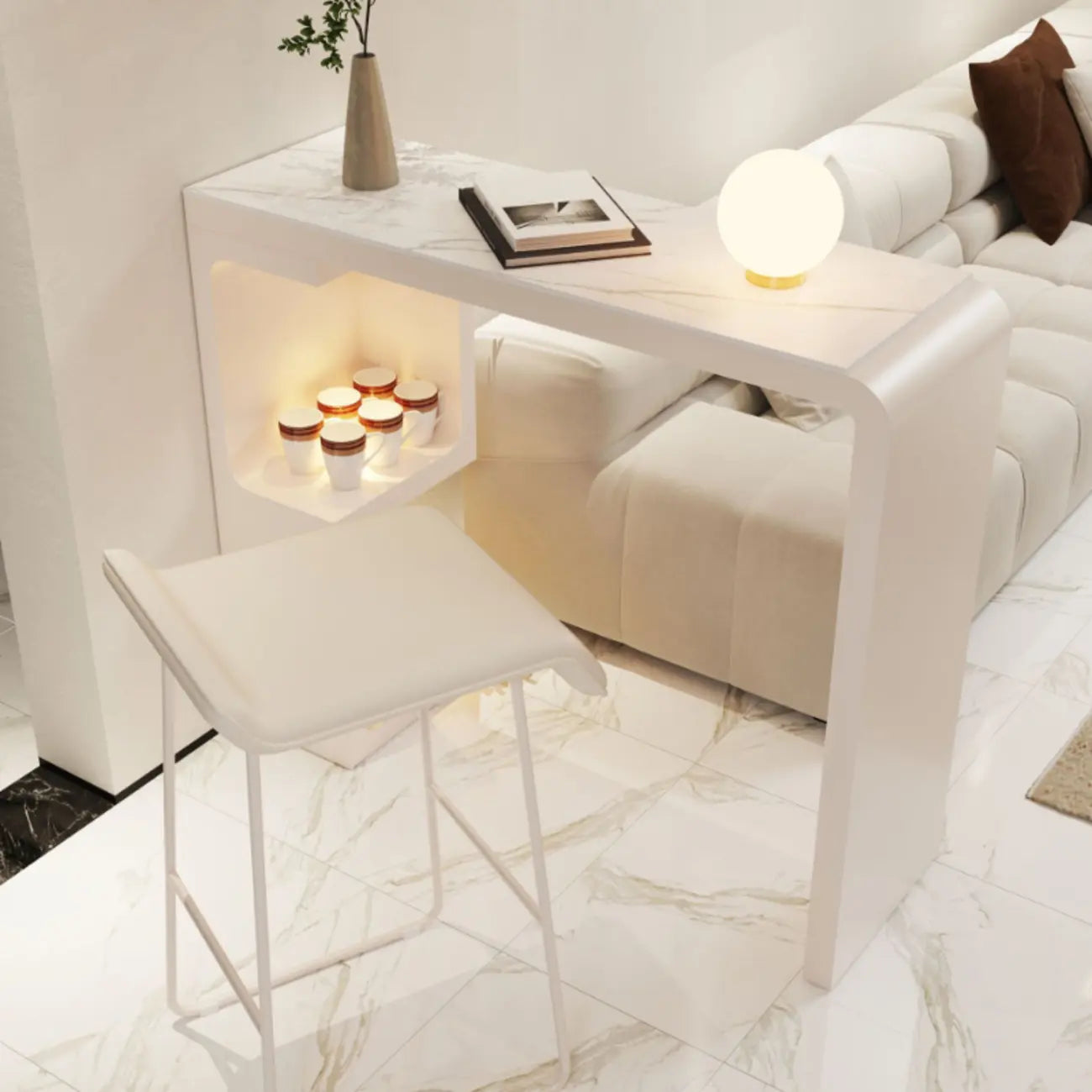 Scandinavian Smooth White Storage Bar Tables