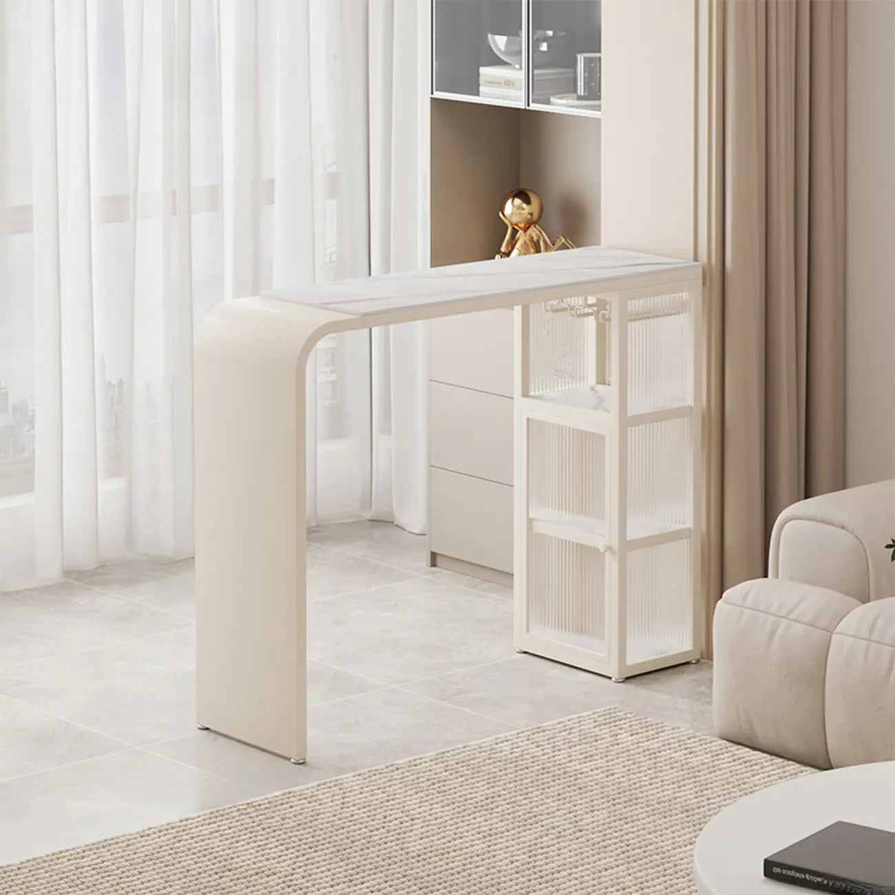 Nordic White Slate Metal Storage Bar Tables