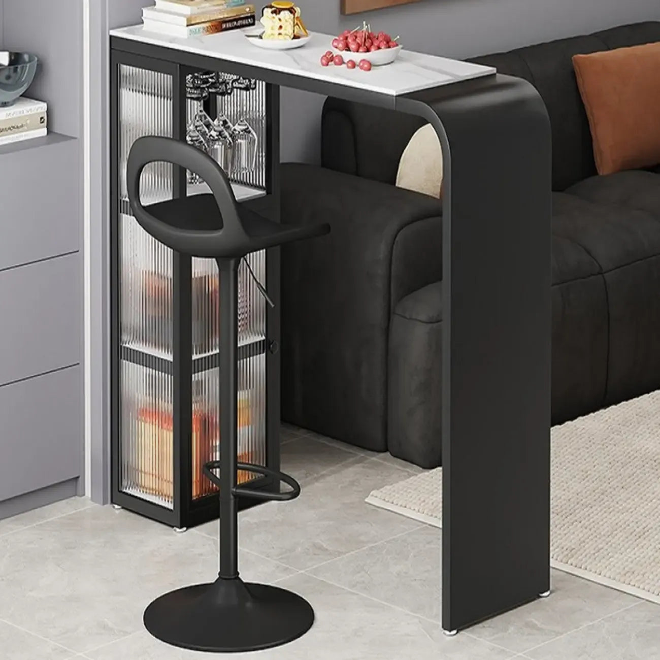 Nordic White Slate Metal Storage Bar Tables
