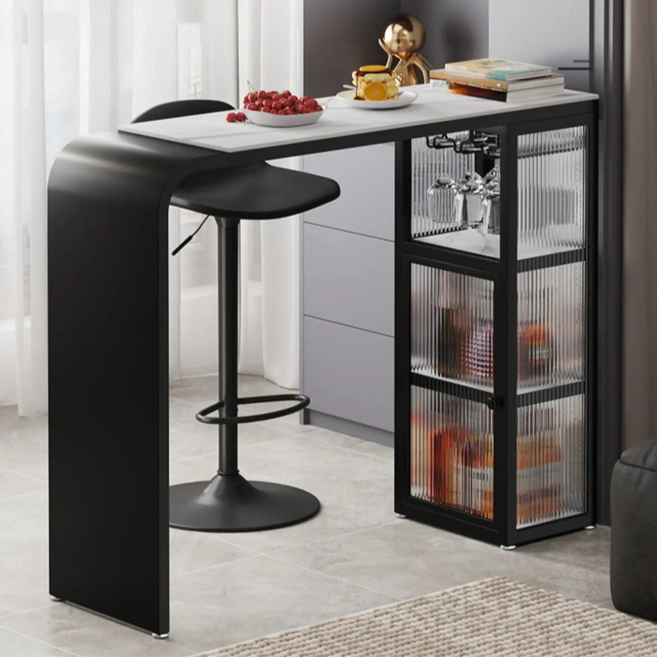 Nordic White Slate Metal Storage Bar Tables