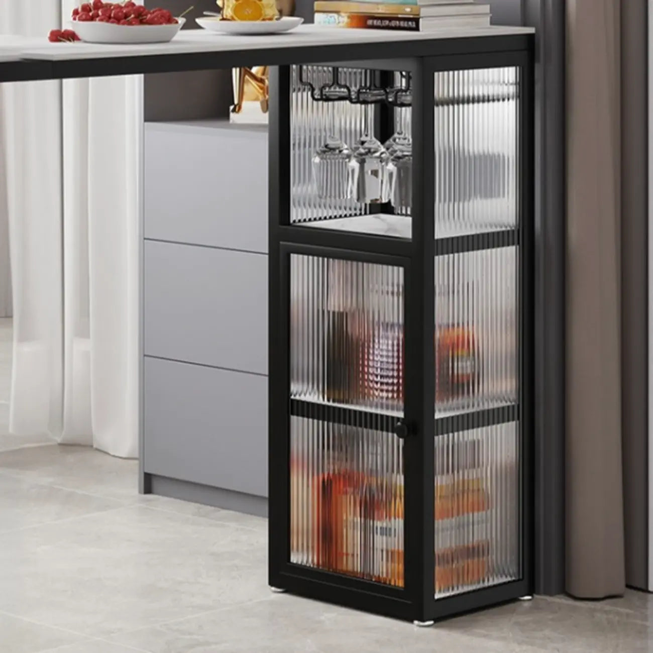 Nordic White Slate Metal Storage Bar Tables