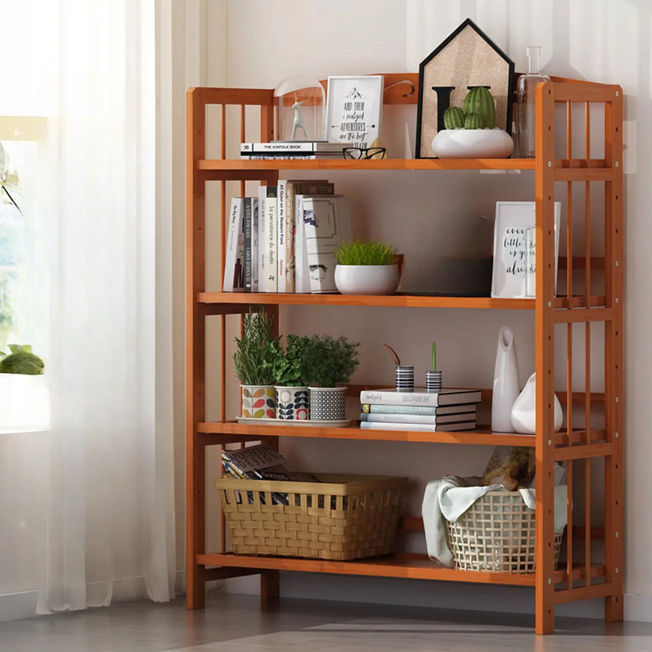 Minimalist Adjustable Vertical Open Back Wooden Bookshelves