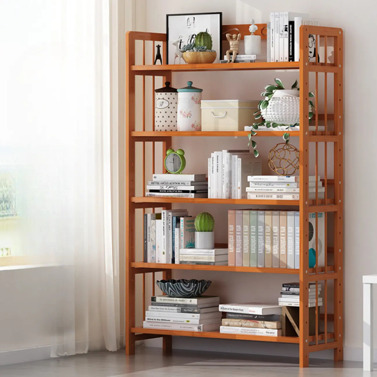 Minimalist Adjustable Vertical Open Back Wooden Bookshelves