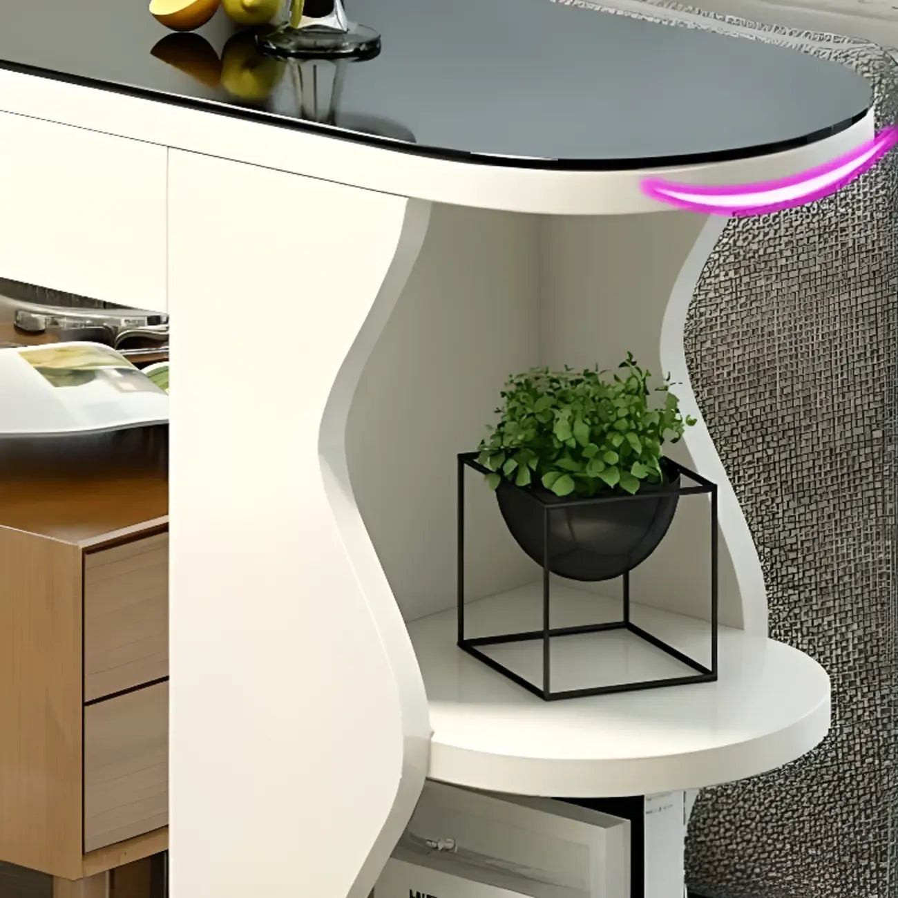 Modern Black-White Wooden Asymmetrical Shelves Bar Tables
