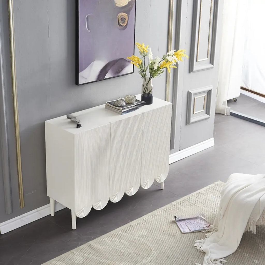 Modern White Wood Scalloped Adjustable Shelves Cabinet