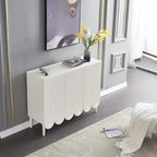 Modern White Wood Scalloped Adjustable Shelves Cabinet