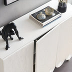 Modern White Wood Scalloped Adjustable Shelves Cabinet