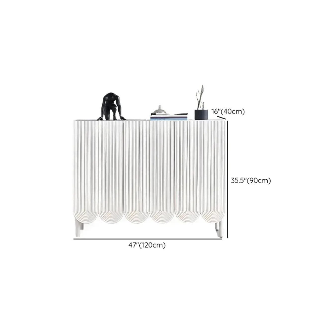Modern White Wood Scalloped Adjustable Shelves Cabinet