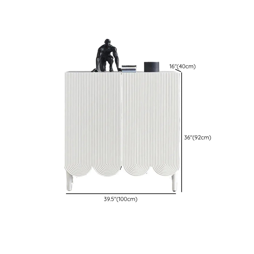 Modern White Wood Scalloped Adjustable Shelves Cabinet