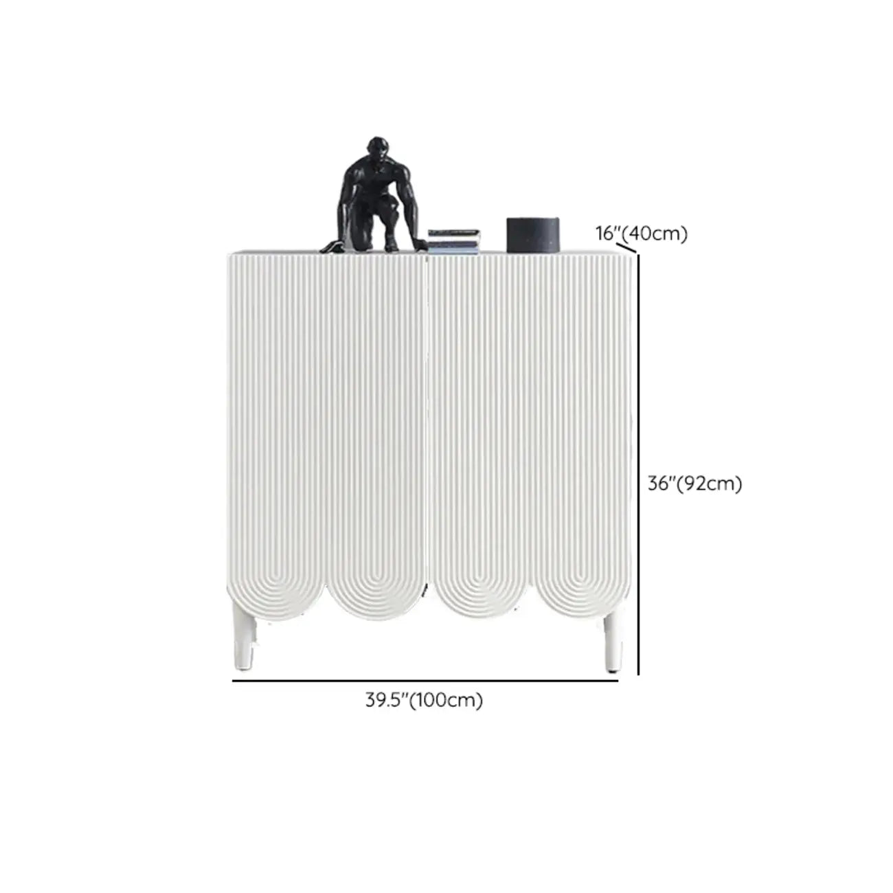 Modern White Wood Scalloped Adjustable Shelves Cabinet