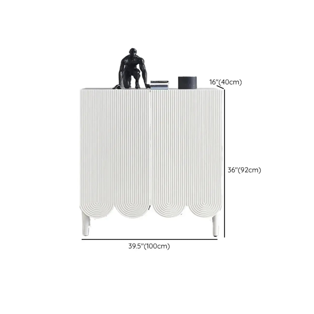 Modern White Wood Scalloped Adjustable Shelves Cabinet