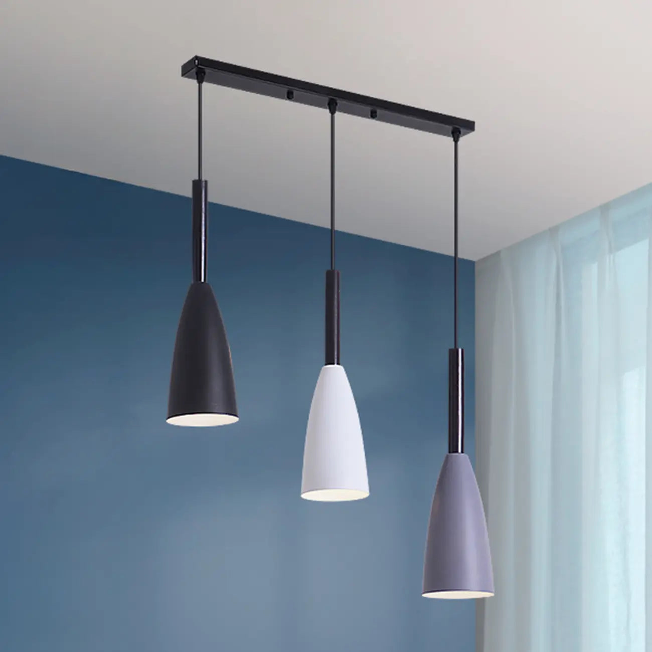 3-Light Modern Metal Cone Island Pendant Light for Kitchen