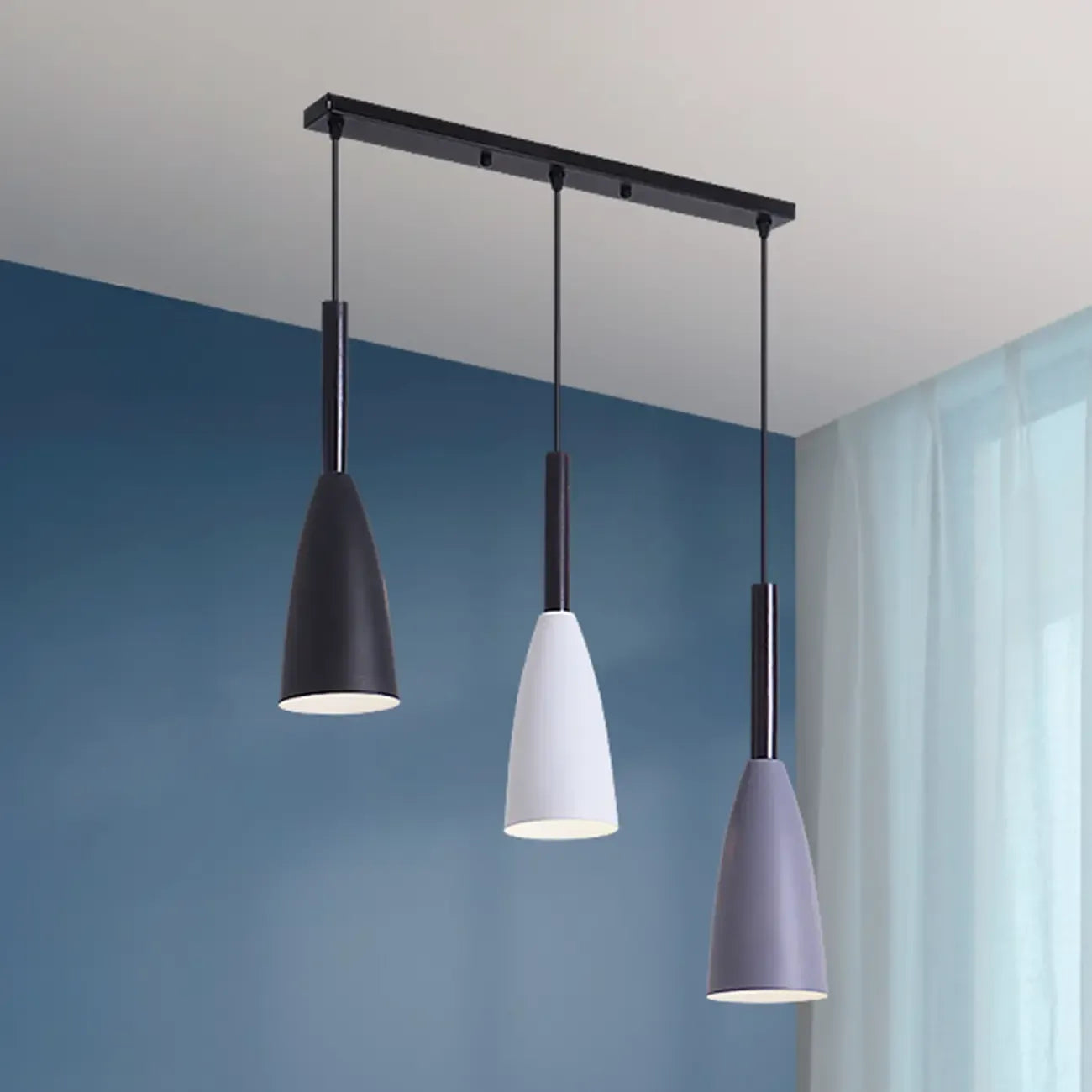 3-Light Modern Metal Cone Island Pendant Light for Kitchen