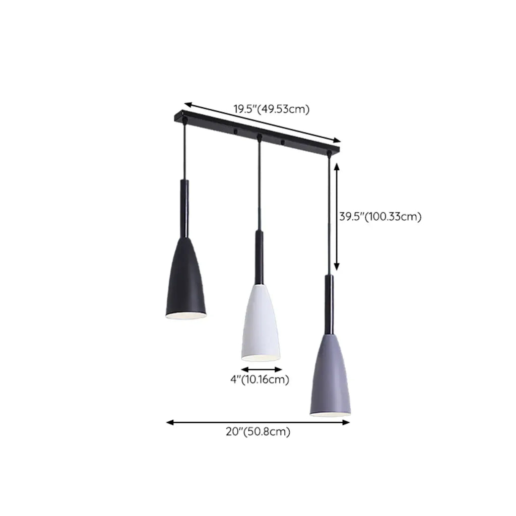 3-Light Modern Metal Cone Island Pendant Light for Kitchen