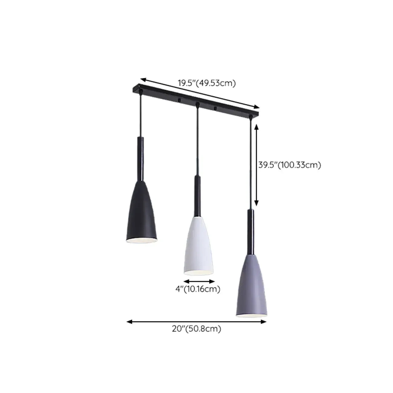 3-Light Modern Metal Cone Island Pendant Light for Kitchen