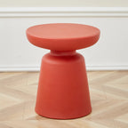 Simple Red Round End Table with Drum Base