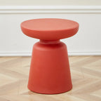 Simple Red Round End Table with Drum Base