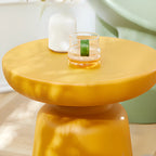 Simple Red Round End Table with Drum Base