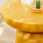 Simple Red Round End Table with Drum Base