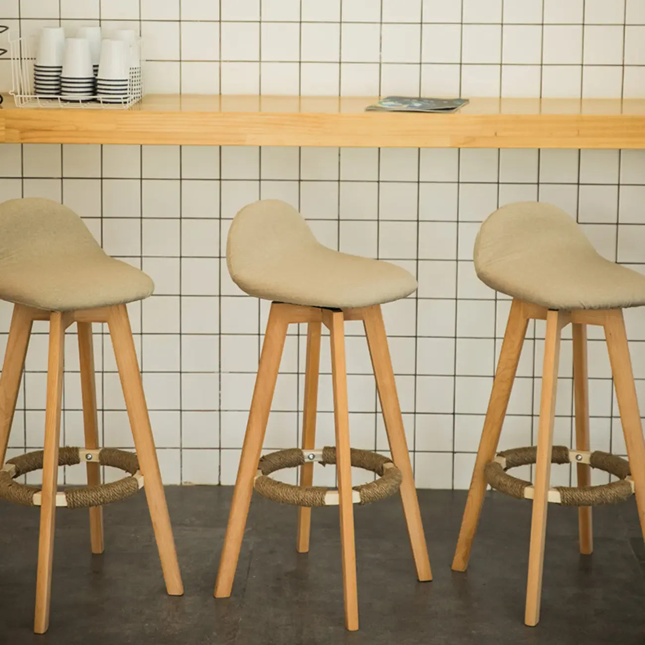 Scandinavian Wood Plush Seat Comfy Design Bar Stool