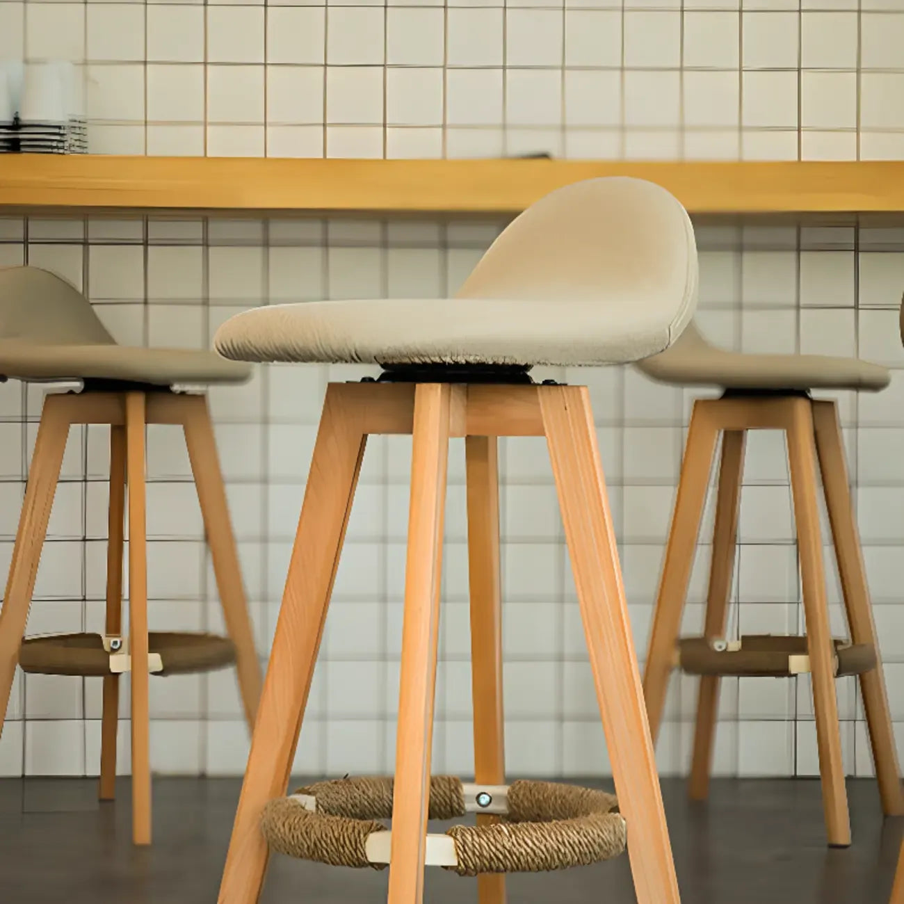 Scandinavian Wood Plush Seat Comfy Design Bar Stool