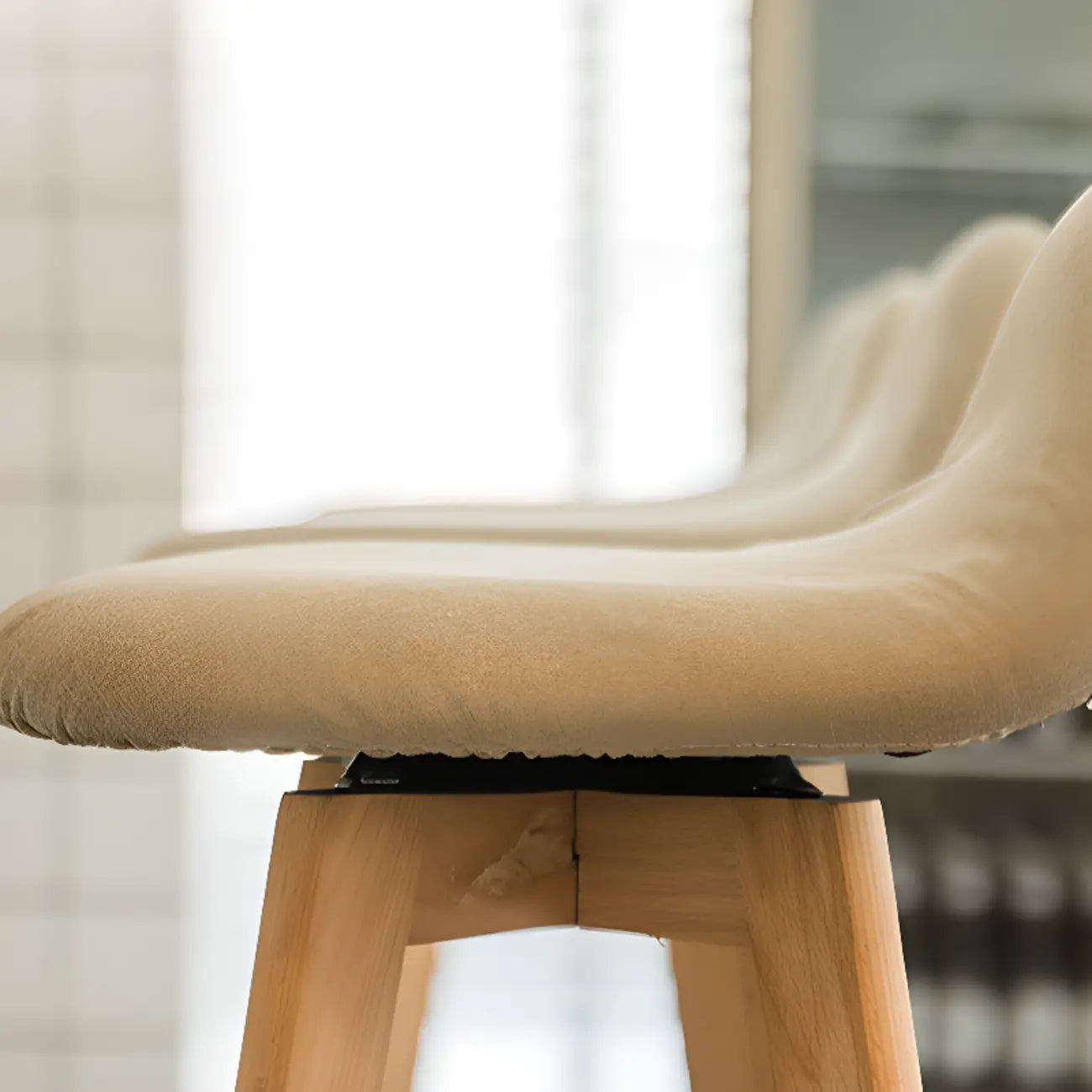 Scandinavian Wood Plush Seat Comfy Design Bar Stool