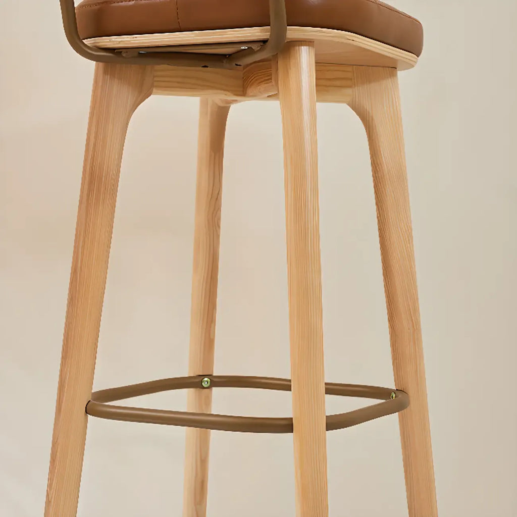 Mid-Century Modern Leather Square Bar Height Stools with Backs