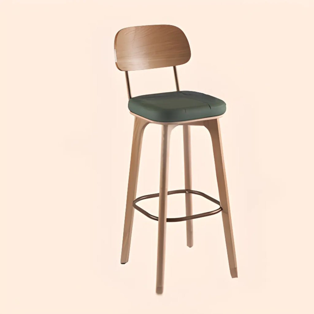 Mid-Century Modern Leather Square Bar Height Stools with Backs
