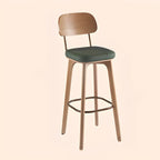 Mid-Century Modern Leather Square Bar Height Stools with Backs