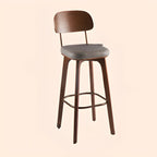 Mid-Century Modern Leather Square Bar Height Stools with Backs