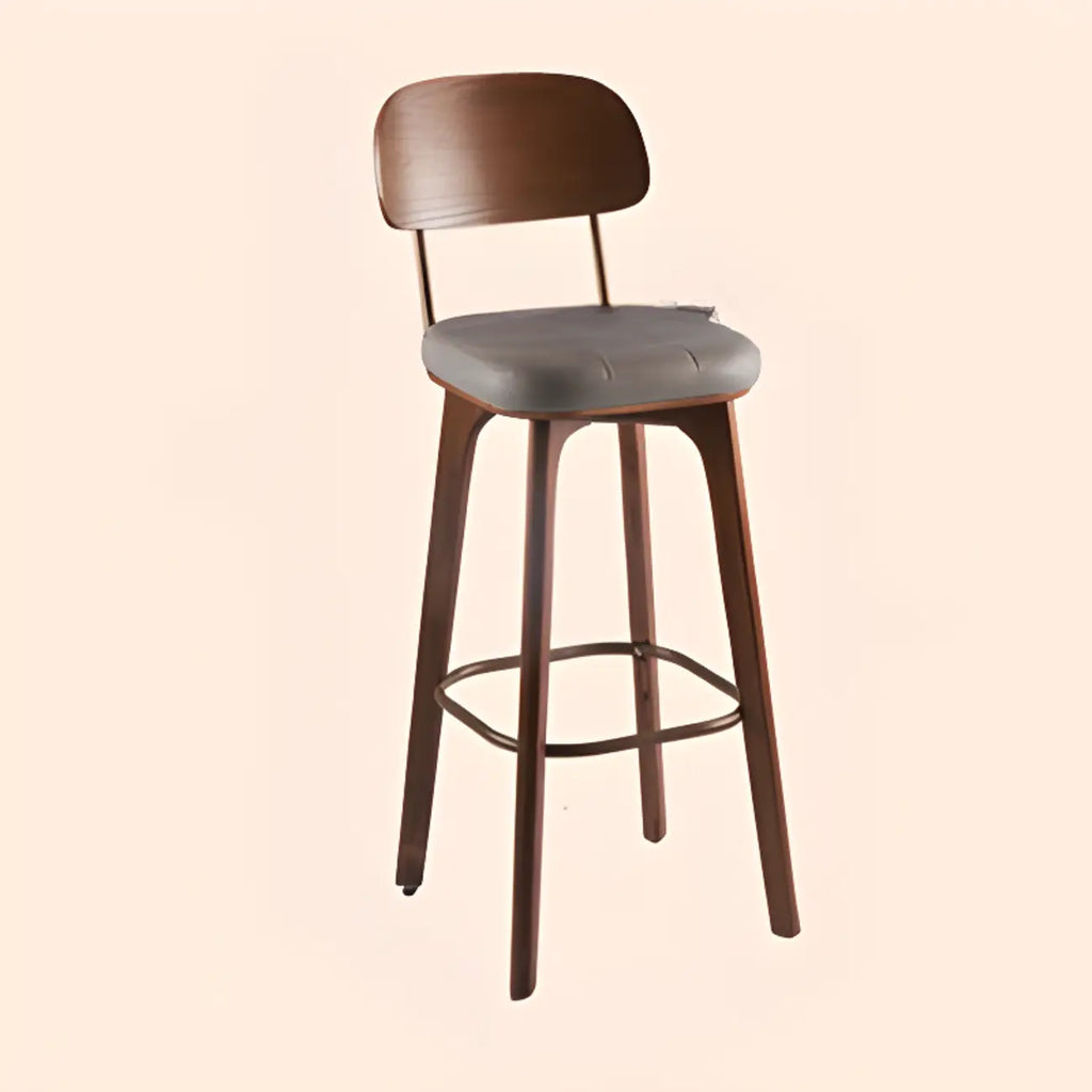 Mid-Century Modern Leather Square Bar Height Stools with Backs
