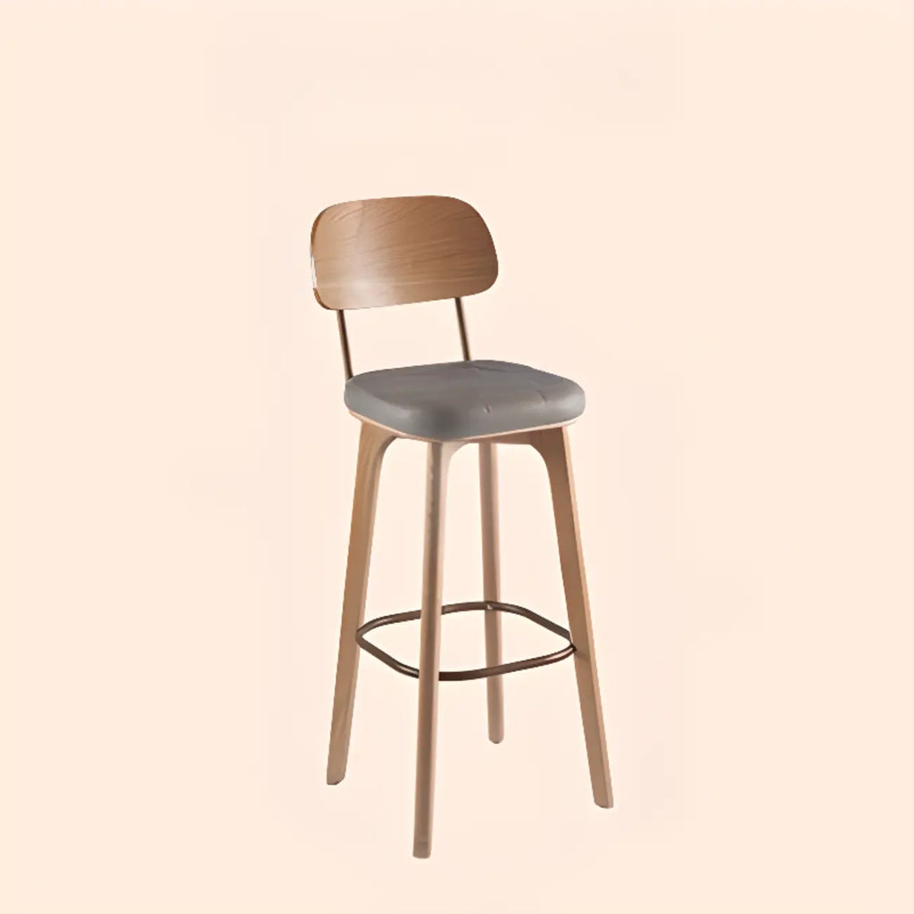Mid-Century Modern Leather Square Bar Height Stools with Backs