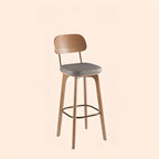 Mid-Century Modern Leather Square Bar Height Stools with Backs