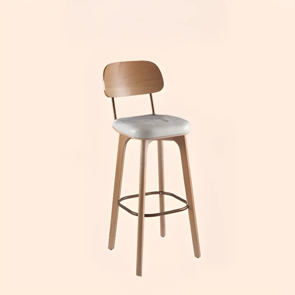Mid-Century Modern Leather Square Bar Height Stools with Backs