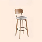 Mid-Century Modern Leather Square Bar Height Stools with Backs