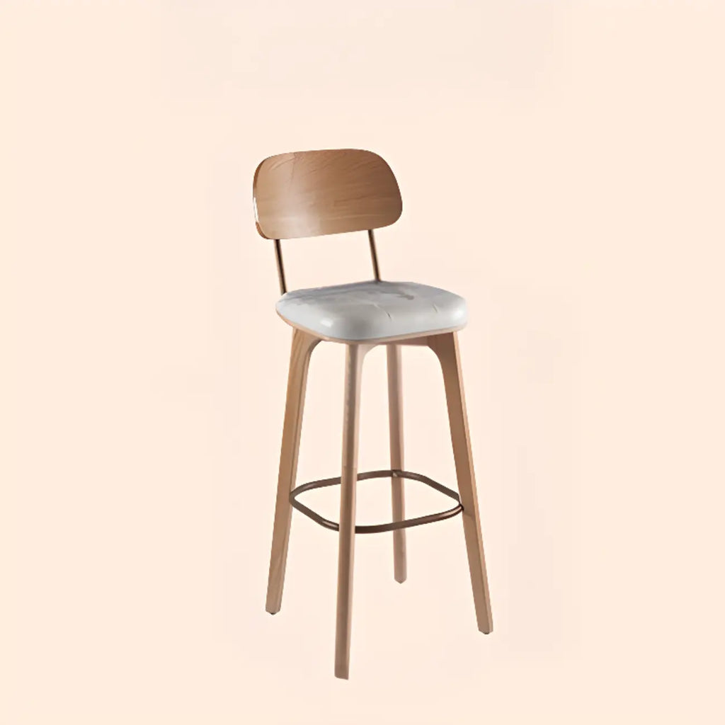 Mid-Century Modern Leather Square Bar Height Stools with Backs