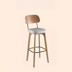 Mid-Century Modern Leather Square Bar Height Stools with Backs