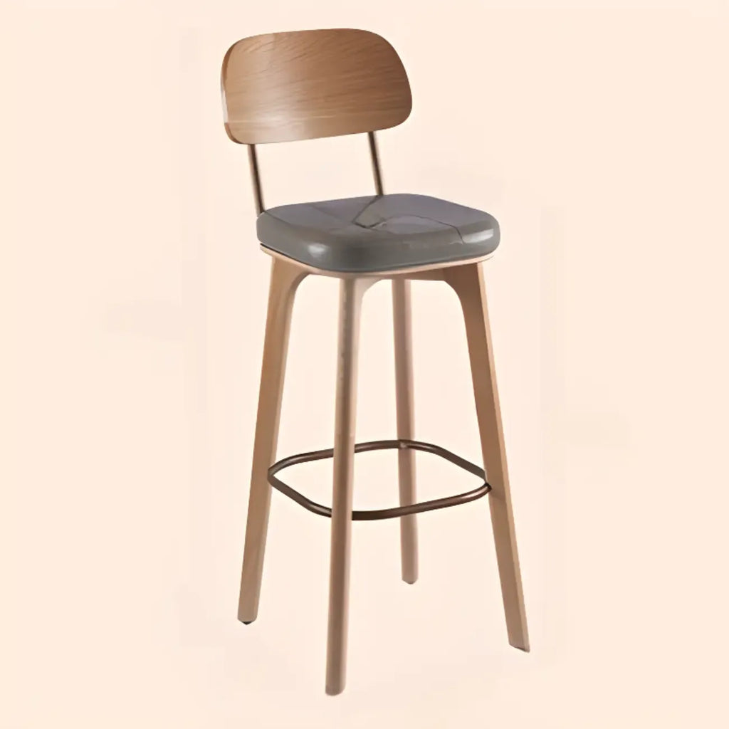 Mid-Century Modern Leather Square Bar Height Stools with Backs