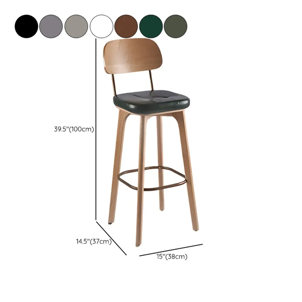 Mid-Century Modern Leather Square Bar Height Stools with Backs