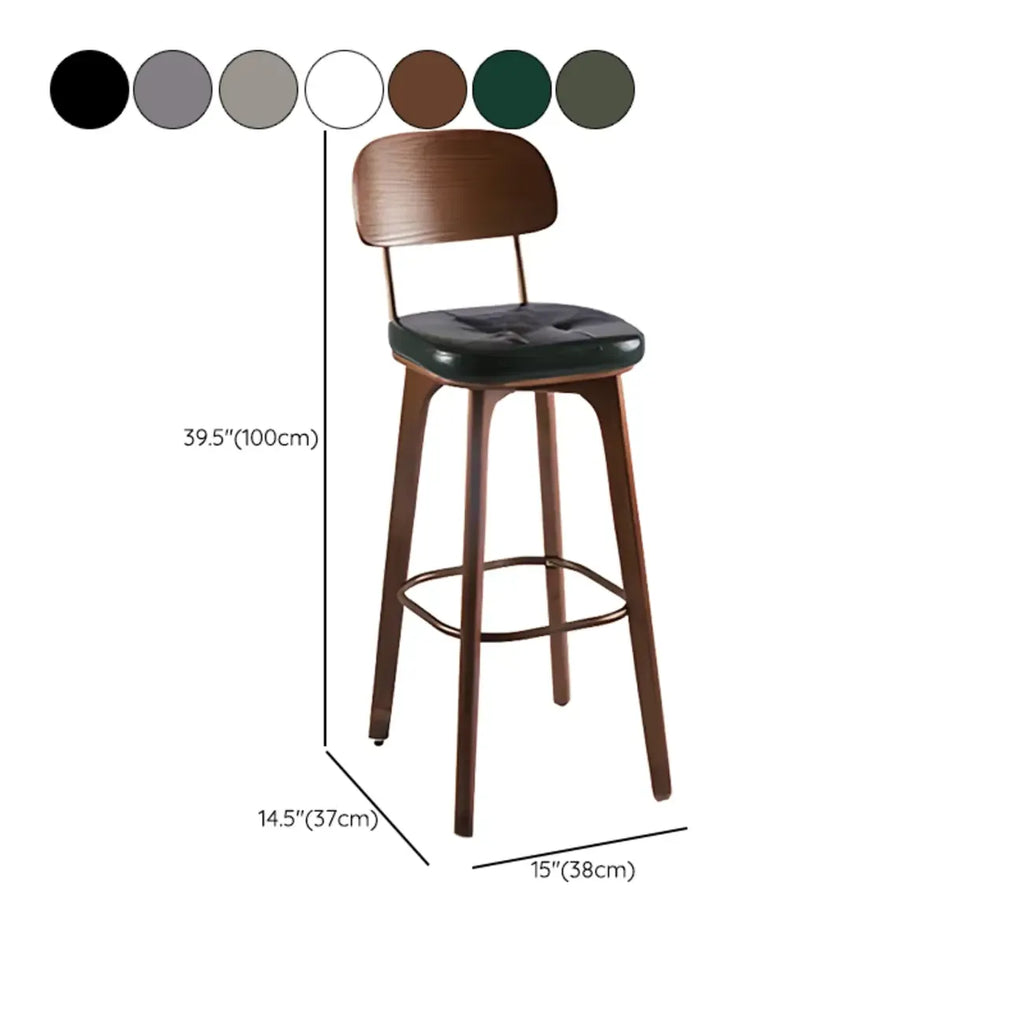 Mid-Century Modern Leather Square Bar Height Stools with Backs