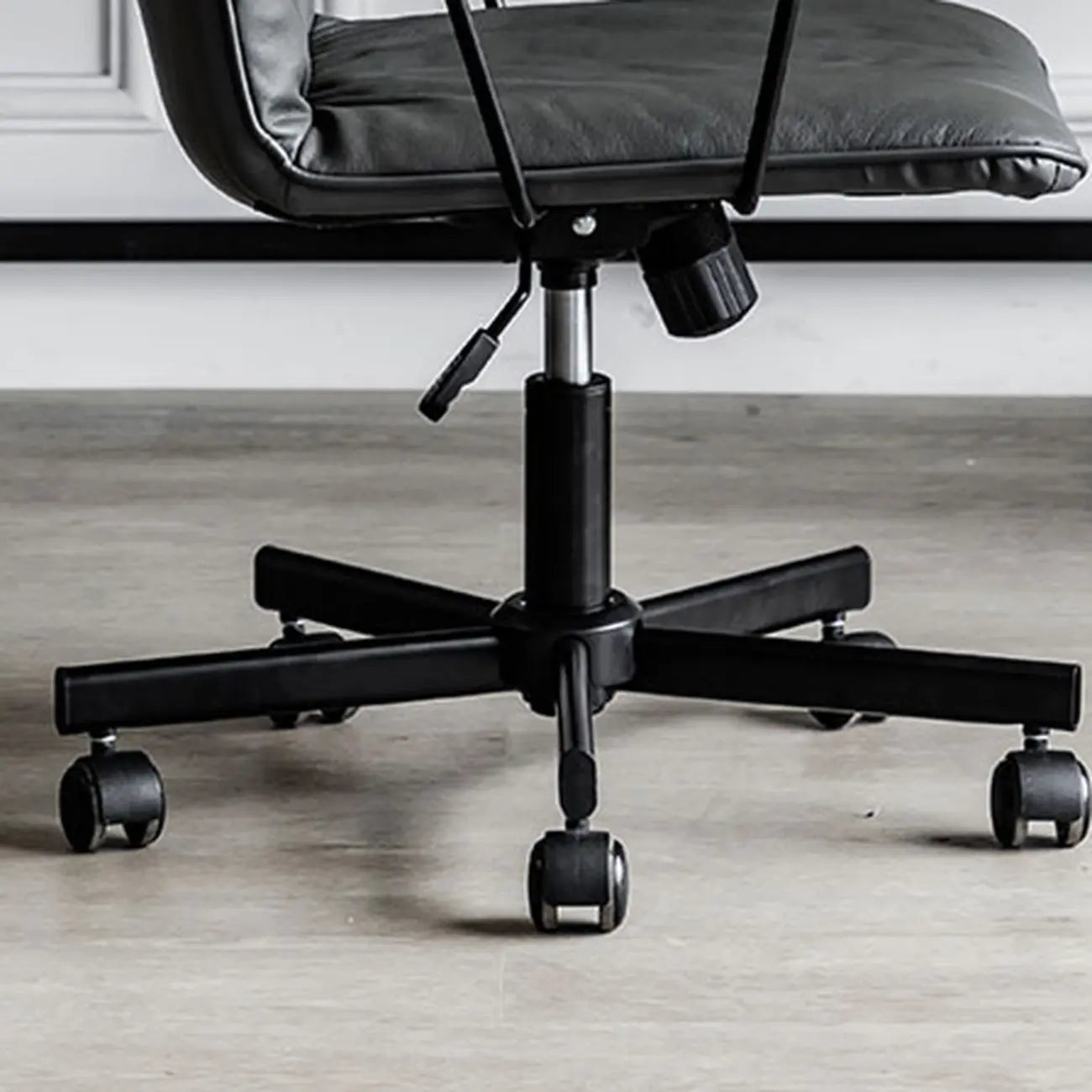 Elegant Grey Leather Metal Swivel Office Chair with Casters