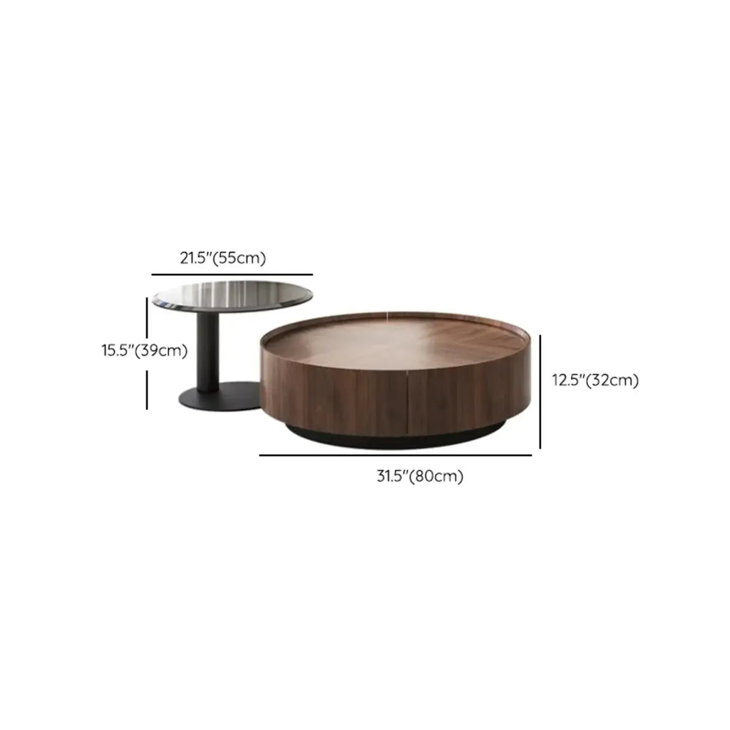 Modern Wooden Brown Round Nesting Coffee Table