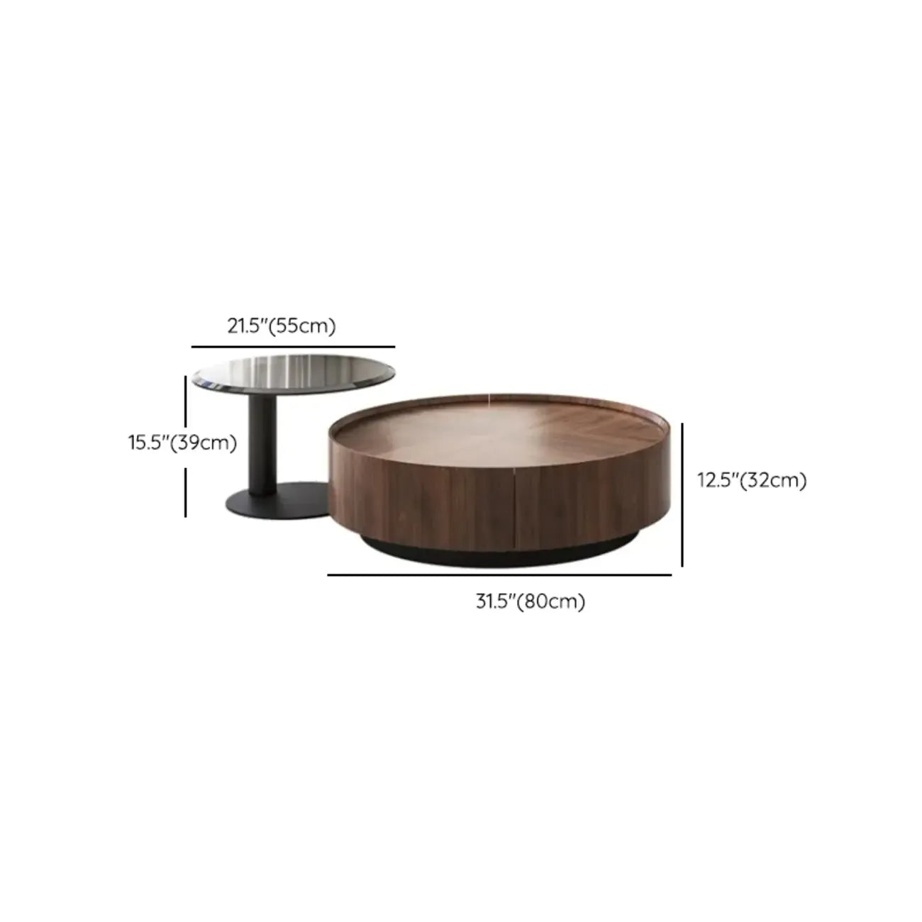 Modern Wooden Brown Round Nesting Coffee Table