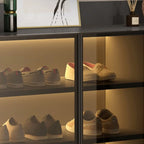 Led-lit Shoe Cabinet with Adjustable Shelves Transparent Doors