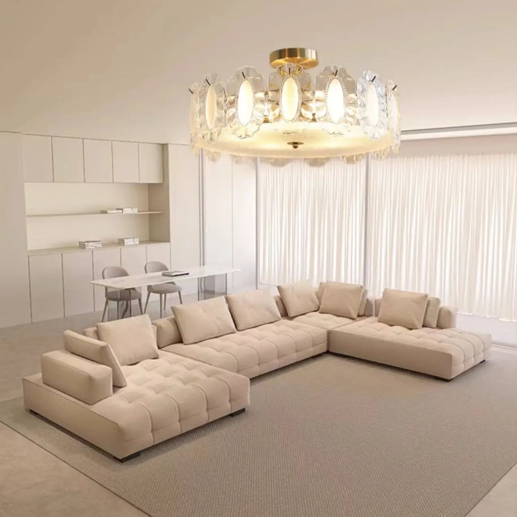 Elegant Glass Drum Shape Golden Semi Flush Light