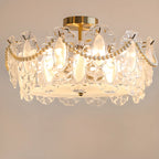 Elegant Glass Drum Shape Golden Semi Flush Light