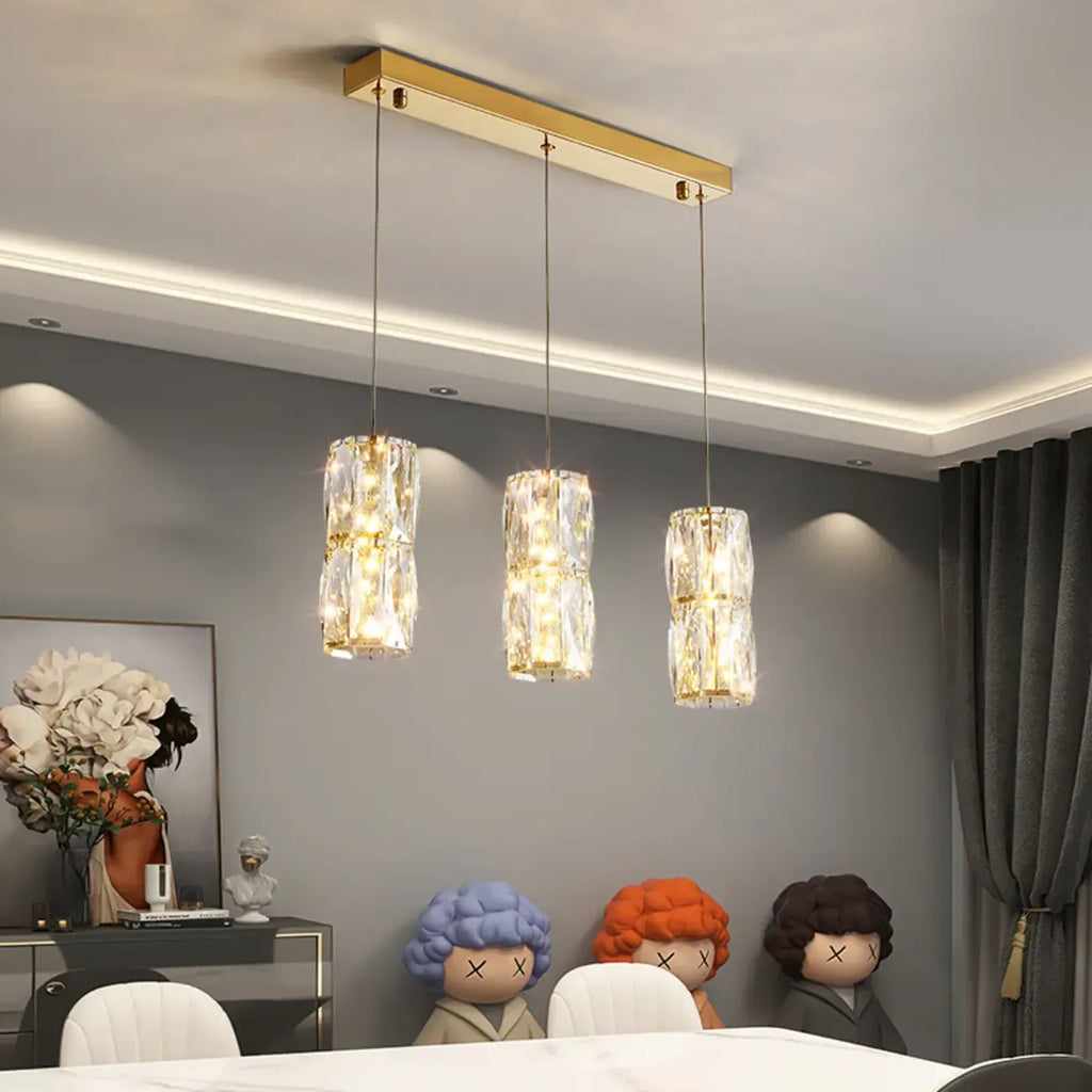 Cylinder Crystal Island Pendant Light Dimmable LED for Kitchen