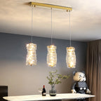Cylinder Crystal Island Pendant Light Dimmable LED for Kitchen